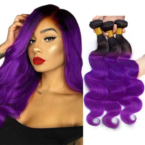 Habiliana Bundles Human Hair 22 24 26 Inch Body Wave T1B Purple Human Hair Bundles 11A Unprocessed Brazilian Virgin Quick Weave Hair Extensions for Black Women