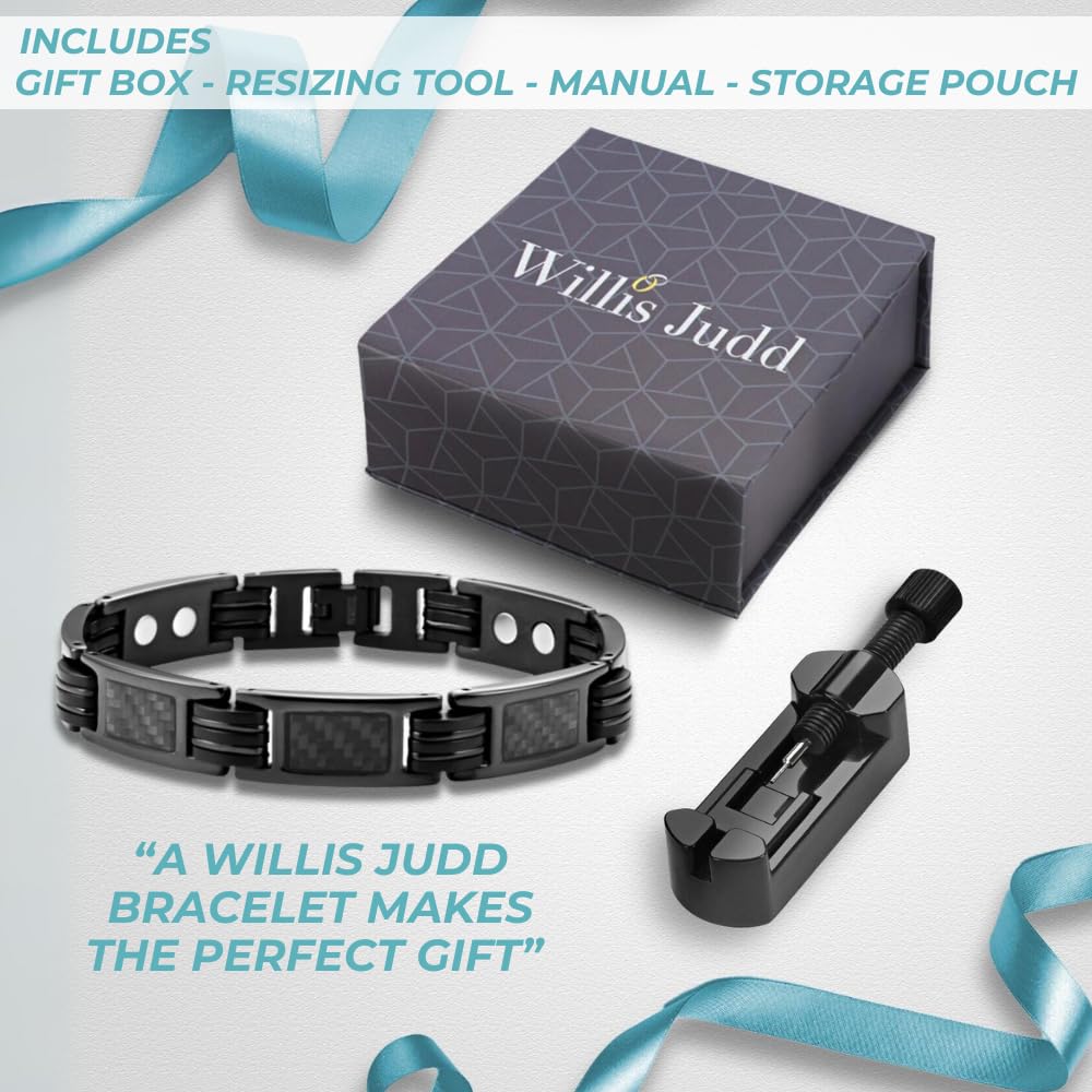 Willis Judd Bracelets For Men Black Style Bracelets For Men Titanium Mens Bracelet Black Carbon Fiber Size Adjustable