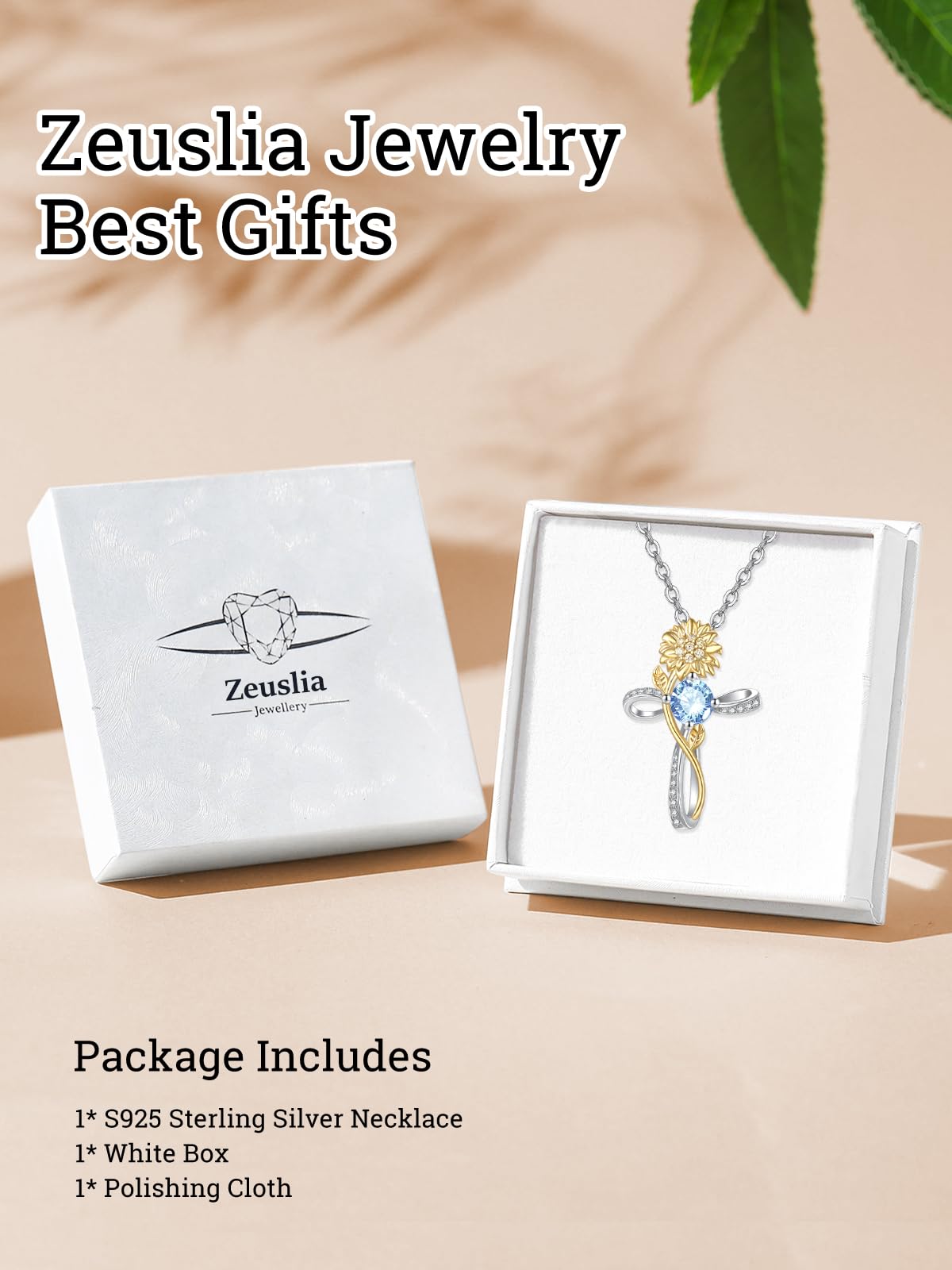 Cross Necklace for Women Sterling Silver Blue Topaz December Birthstone Necklace Sunflower Cross Pendant Jewelry Catholic Christian Religious Valentines Day Birthday Gifts for Wife Her Mom Mother