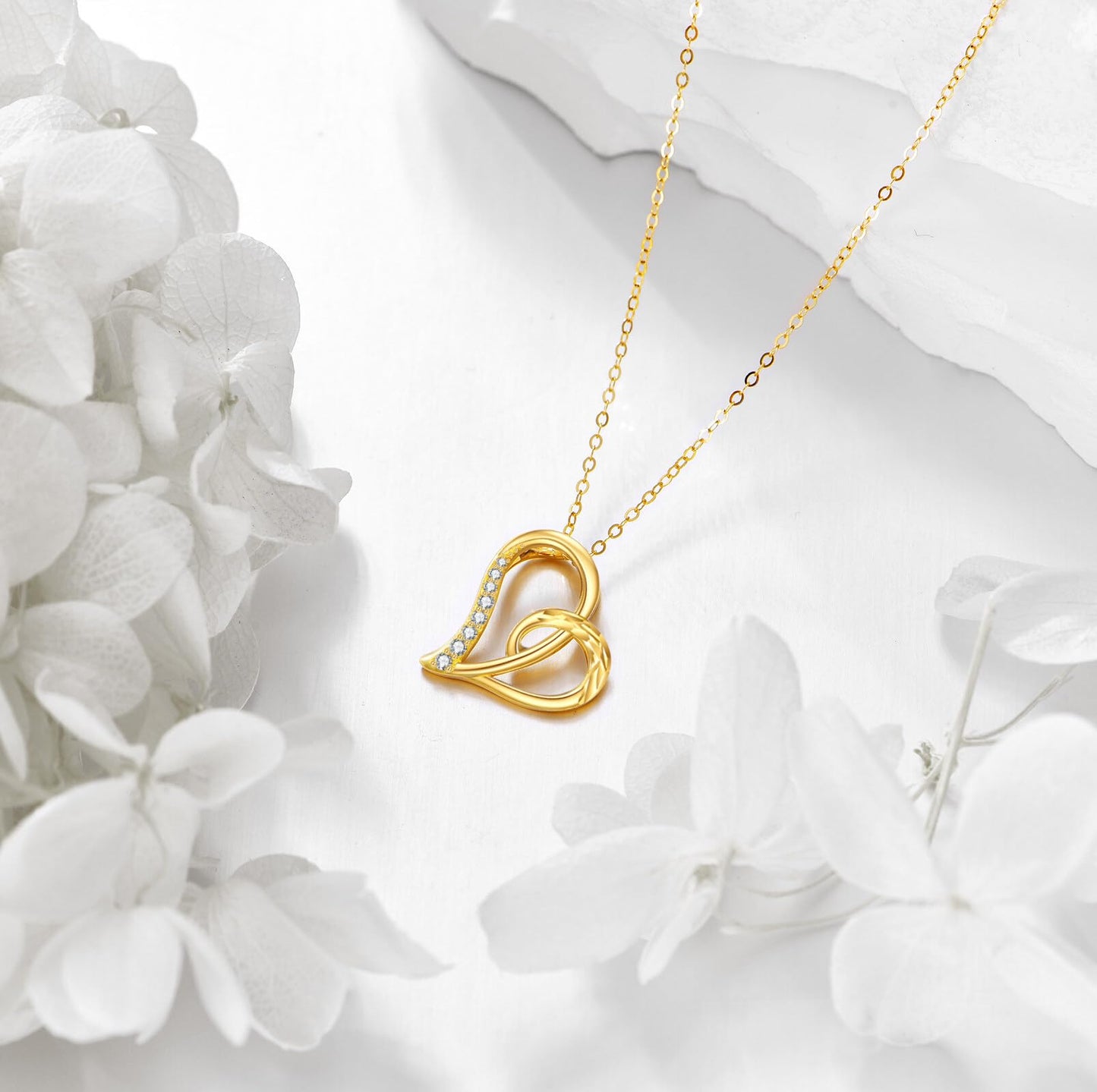 DOVRAN 14K Solid Gold Heart Necklace for Women Real Yellow Gold Love Heart Pendant Mother's Day Jewelry Gifts for Wife Mom