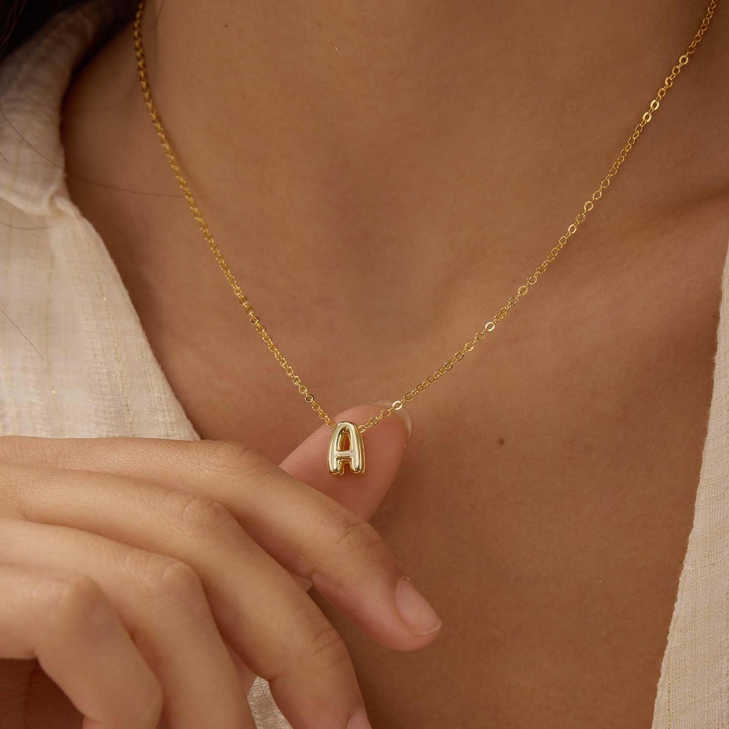CUEZIY 14K Gold Plated Bubble Letter Necklace Initial Necklaces for Women Dainty Personalized Charm Pendant Name Necklace Cute Non Tarnish Fashion Accessories Teen Gift Trendy Stuff Jewelry Gifts