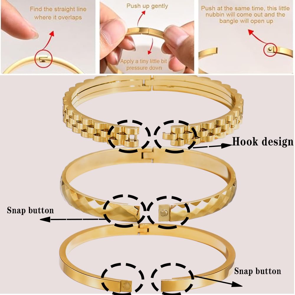 Xigocorsn Gold Bracelets For Women Heart Trendy Non Tarnish Trendy Stackable Charm Cuff Cute Mother Daughter Stainless Steel Bracelets (Bracelet set of three)