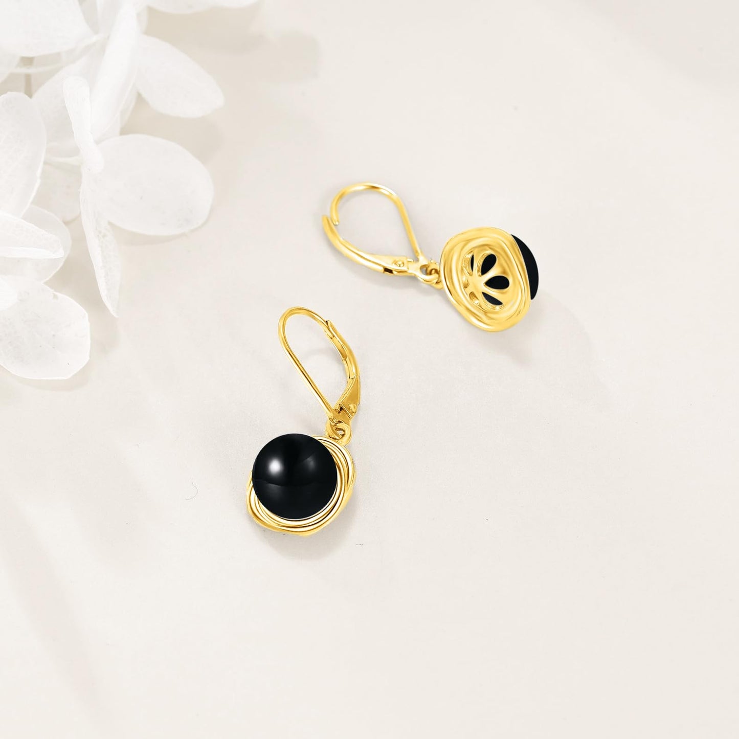 POPLYKE Black Onyx Dangle Earrings 18K Gold Plated 925 Sterling Silver Black Onyx Jewelry Gifts Birthday Gemstone Leverback Earrings for Women Hypoallergenic