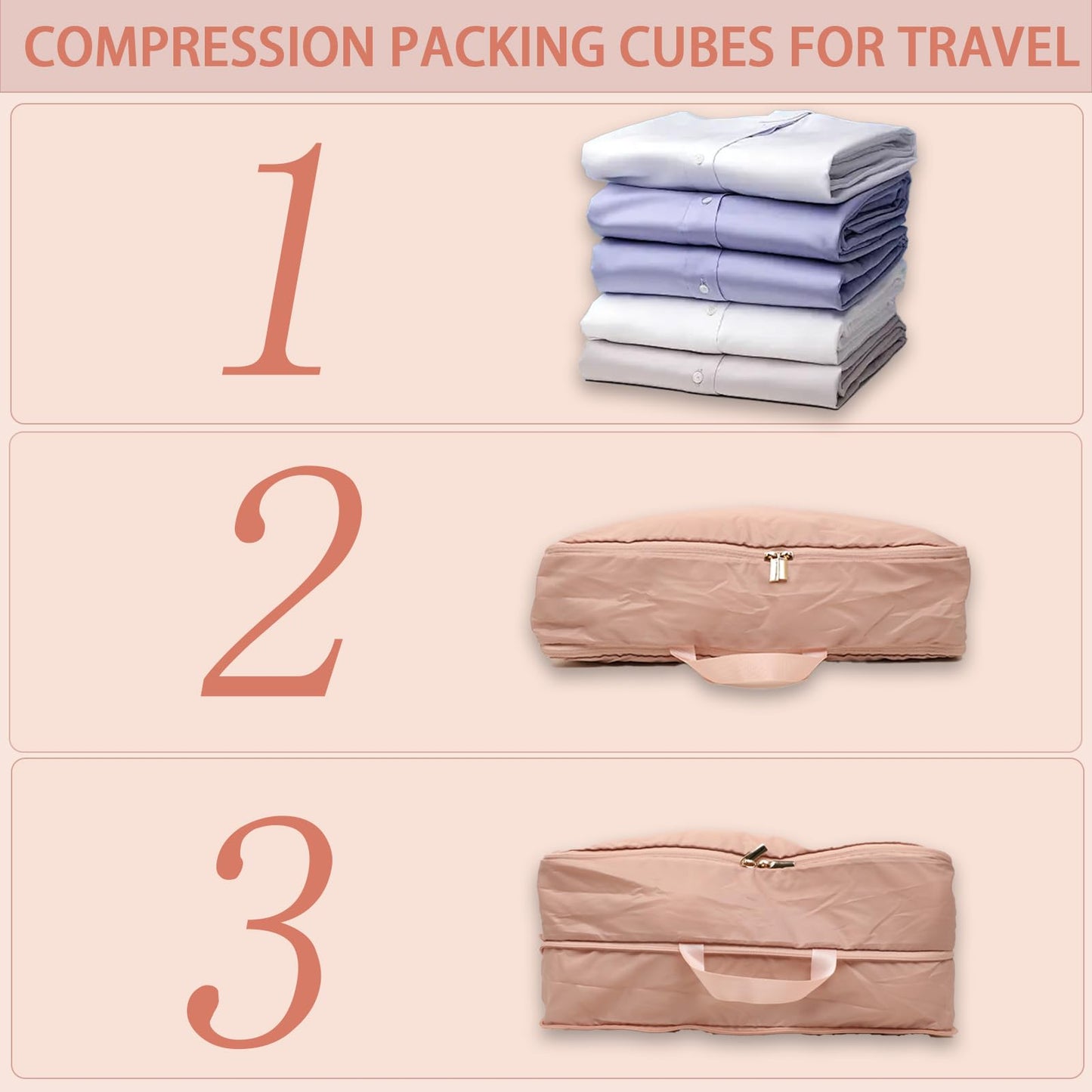 6 Set Compression Packing Cubes for Travel, Gifts for Women Mom, Anti-Tearing Suitcase Organizer for Luggage with Shoe & Hanging Toiletry Bag, Vacation Essentials & Accessories for Cruise Ship, Pink