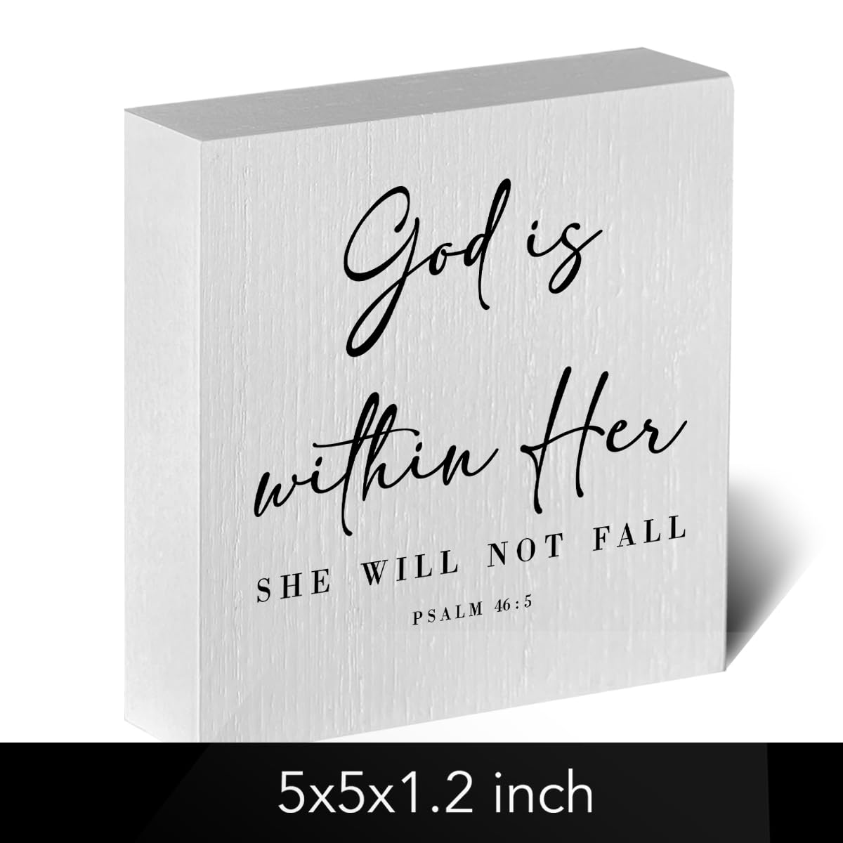 God Is Within Her Bible Verse Artwork Wooden Box Sign Rustic Farmhouse Style Psalm 46:5 Christian Wood Block Plaque 5 X 5 Inches Home Office Desk Sign Decor for Gifts