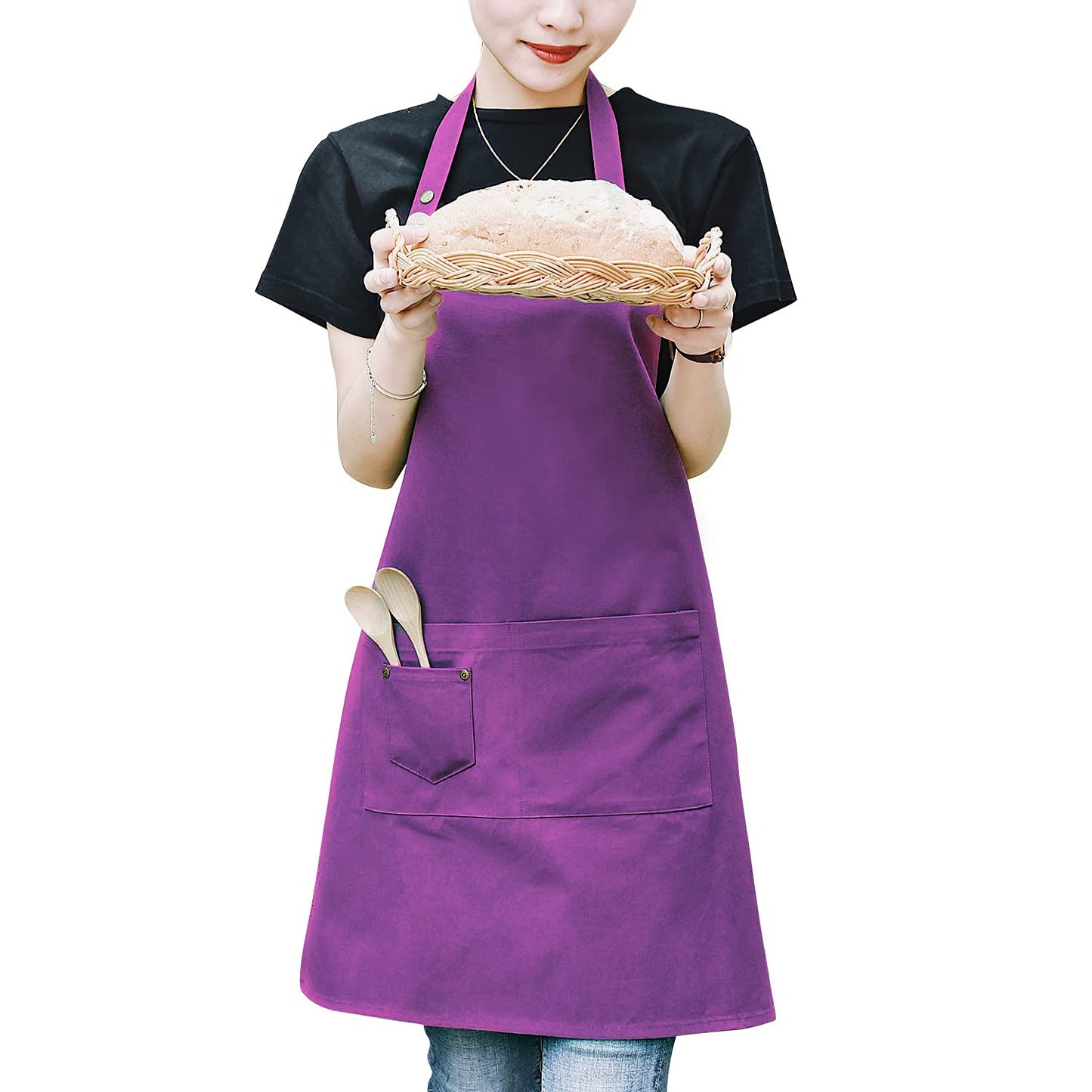 MORNITE Apron Women for Artist Painting Ceramics Baking Cooking Cafe, Art Craft Smock Apron with Pockets for Women, Purple