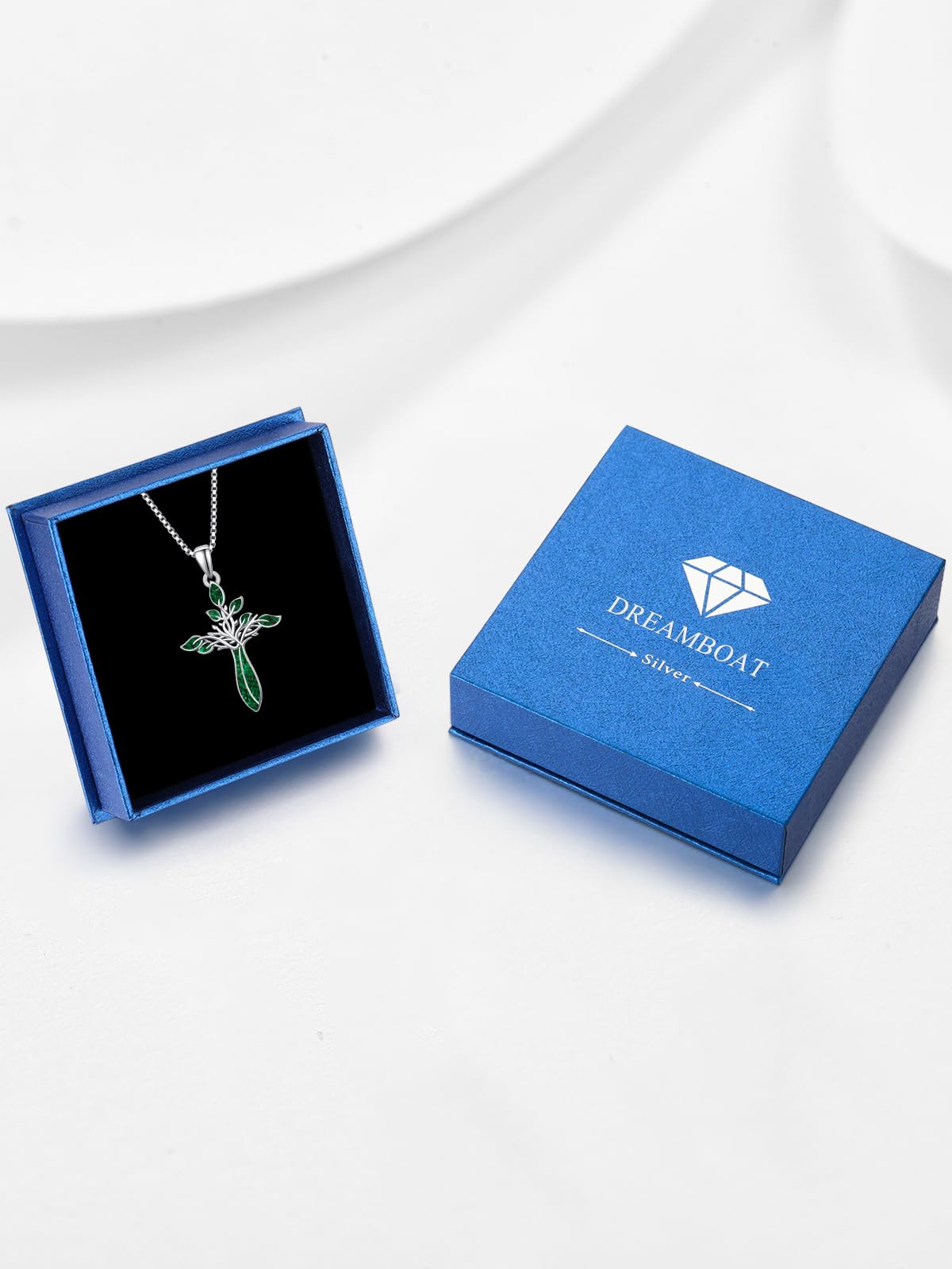 Dreamboat Green Cross Necklace for Women Sterling Silver Cross Pendant Tree of Life Necklace Malachite Faith Confirmation Gifts Christian Religious Jewelry for Mom