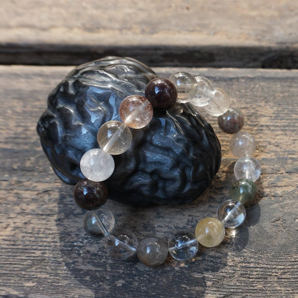 TaHLga 12MM Black Rutilated Quartz Bracelet | Natural Rutilated Quartz Gemstones | Bring Luck Wealth Courage | Protection from Evil | Gift