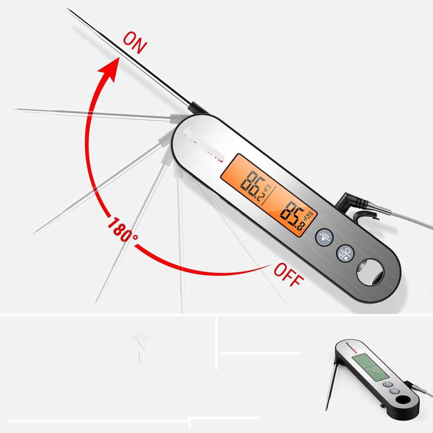 Rechargable Waterproof Backlight 2 in 1 Folding Wired Probe Digital Kitchen Cooking Oven BBQ Meat Thermometer