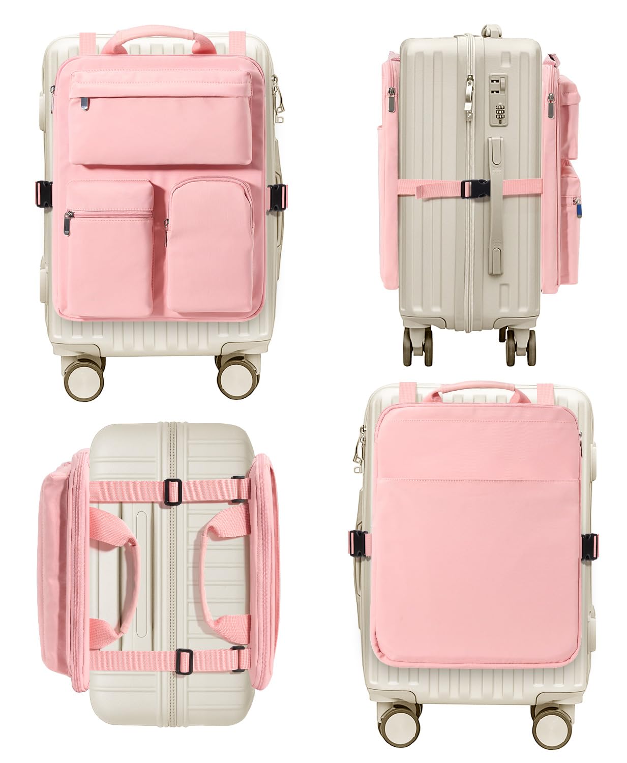 MIAOJIE Over Luggage Organizer Bag for Suitcase with Multi Pockets, 16” Laptop Bag with Handle,Portable Travel Organizer Bags for Luggage with Adjustable Straps,Tote Carry Bag for Women Men(Pink)
