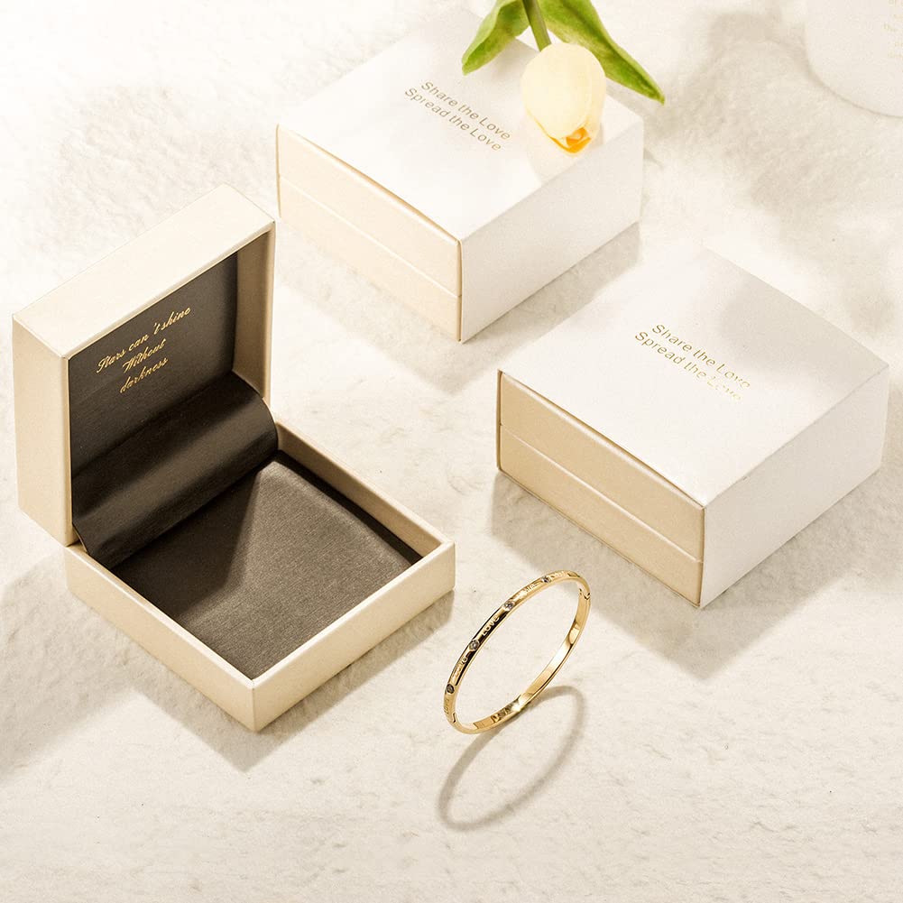 WISTIC Gold Love Thin Bangle Bracelet for Women Stainless Steel Metal Gold Plated Cuff Bangle Jewelry for Men and Adults Fashion Gift