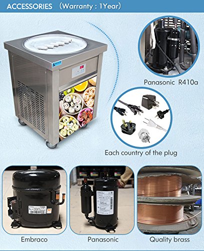 Kolice commercial ETL US Franchise 22" Single Round Pan Fry Ice Cream Machine, Stir-Fried Ice Cream Rolled Machine-Auto Defrost, Smart AI Temperature Control
