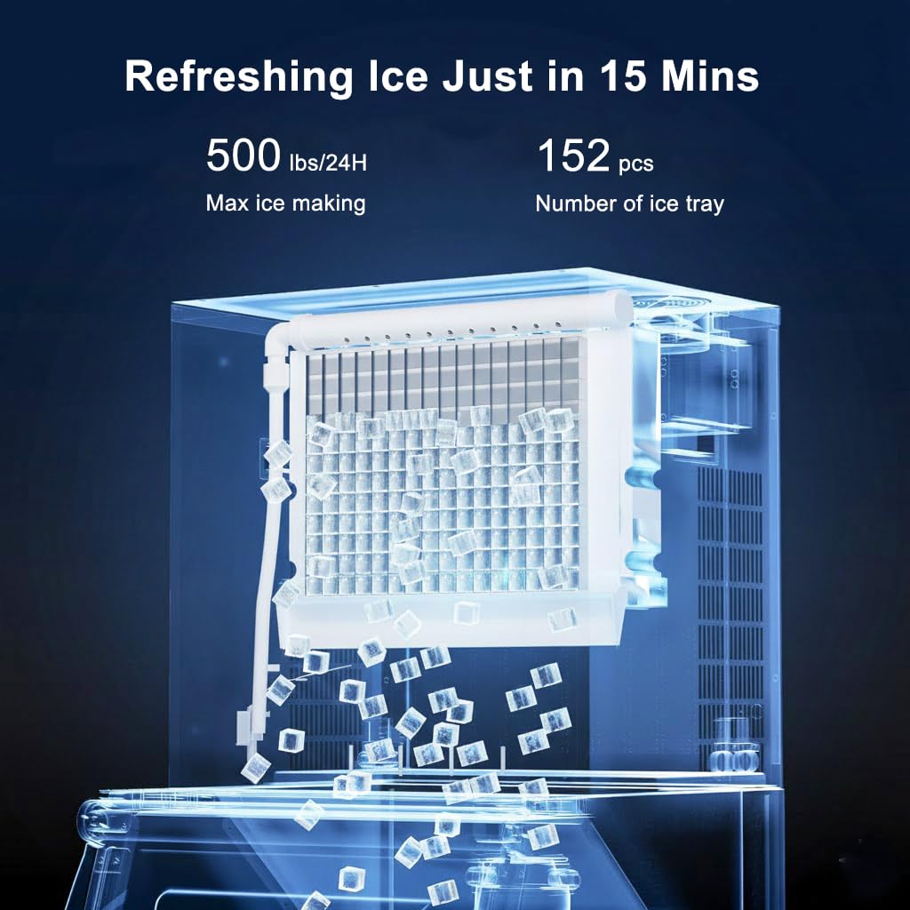 500lbs/24H Ice Machine Head Only, ETL Commercial Ice Maker for Restaurant, Ice Machine for Hotel, Ice Maker for Bar Cafe Shop Chains, DOE&CEC Energy-efficient,48 Hours Timer, Self-Cleaning
