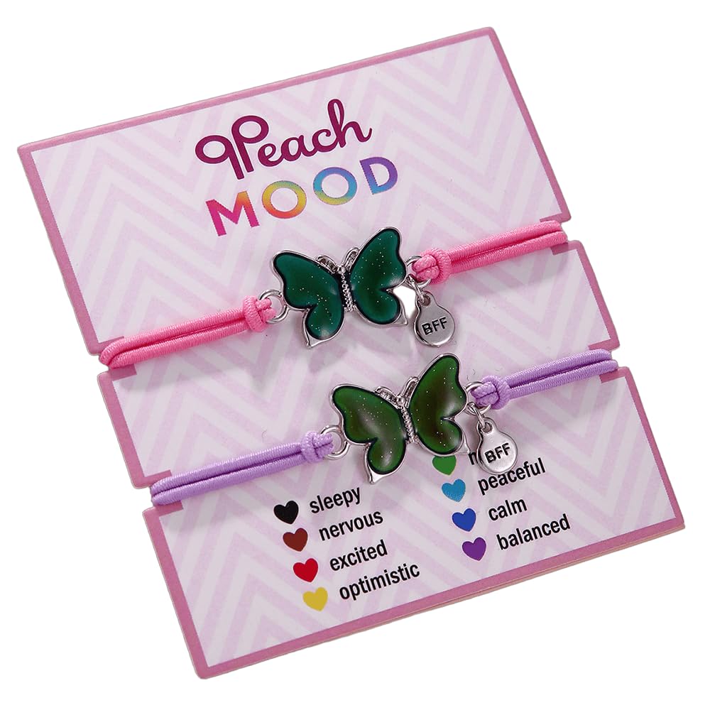 Dinosaur Frog Turtle Dragon Color Changing Mood Bracelet Set for Women Emotion Feeling Temperature Sensing Wrap Bracelet with Card Friendship Jewelry-Butterfly