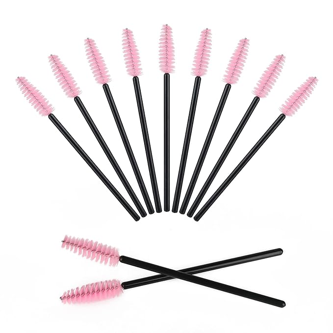 G2PLUS 50pcs Disposable Eyelash Brushes, Mascara Wands Applicator Makeup Kits, Eyelash Spoolies Brushes for Lash Extensions, Eyebrow Grooming, Makeup Kit, Salon Professional Use (Black+Pink)