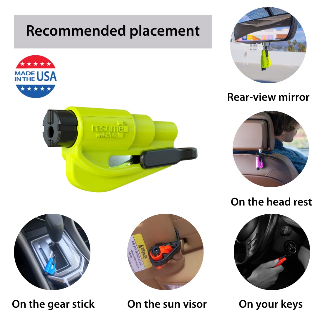 resqme The Original Emergency Keychain Car Escape Tool, 2-in-1 Seatbelt Cutter and Window Breaker, Made in USA, Family Pack of 3, Red, White, Blue - Compact Emergency Hammer
