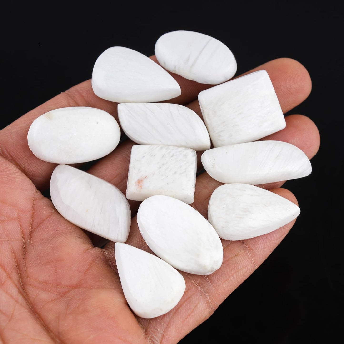 GemSymphony 100 Carat Natural Scolecite Gemstone Cabochon Lot Mixed Shapes β 5 to 6 pcs Hand Polished Crystal Stones for Jewelry Making Supply, Healing, Reiki, Craft Supplies, Unique Cab Set for Wire Wrapping & Collectors (15-20 mm)