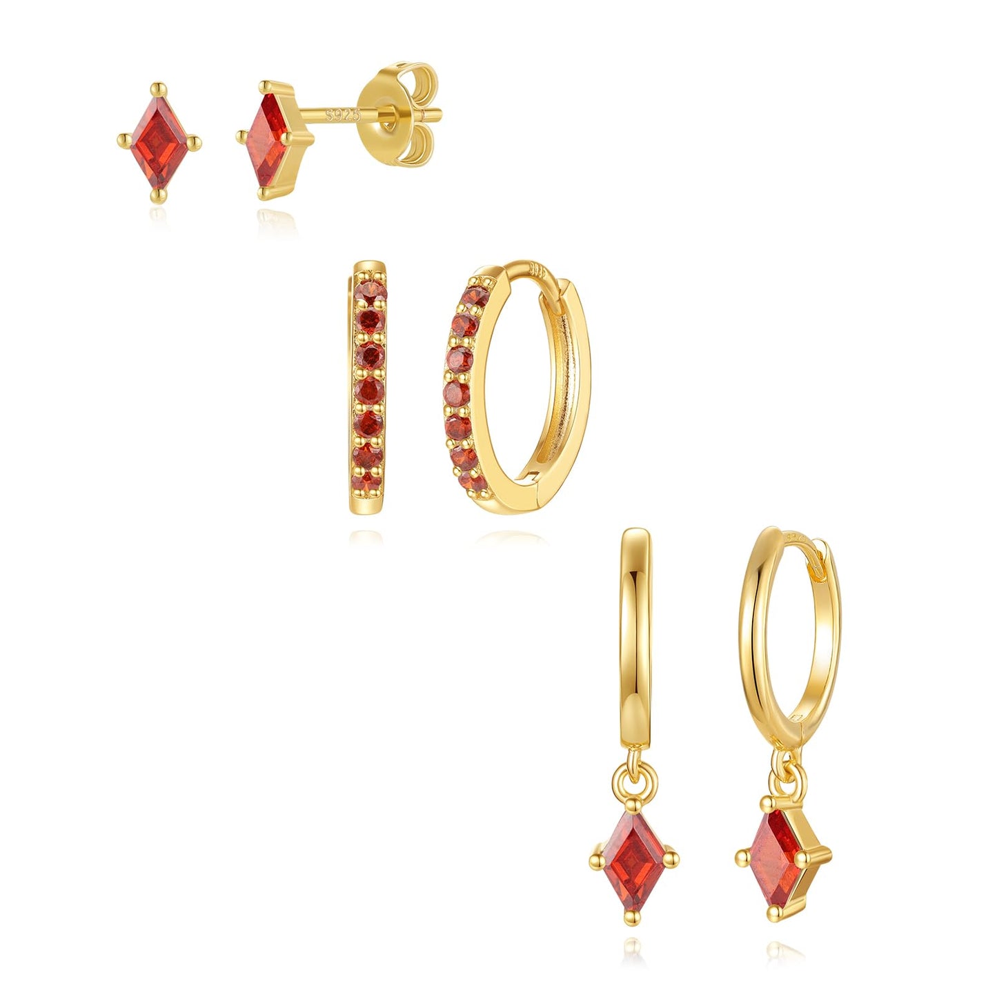 Gold Hoop Earrings Set for Women, Dainty 14K Gold Plated Red Earrings, Hypoallergenic Trendy Small Earring Stacks Multiple Piercing, Huggies Dangle Earring Red Jewelry for Women
