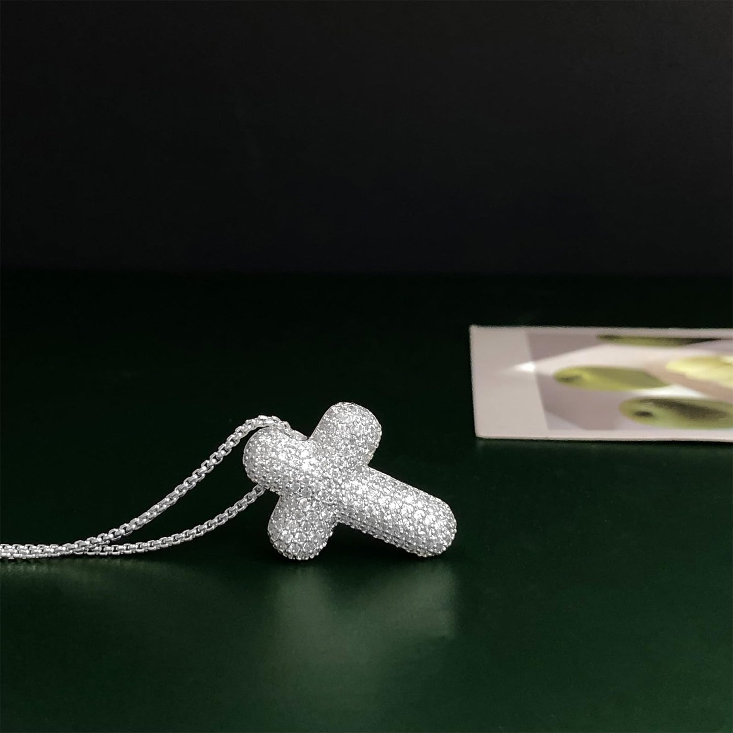 OGD Cross Necklace for Women Silver Plated 925 Dainty Cross Chain Pendant Trendy CZ Diamond Crucifix Charm Bubble Necklace Hypoallergenic Faith Choker Religious Gifts for Women