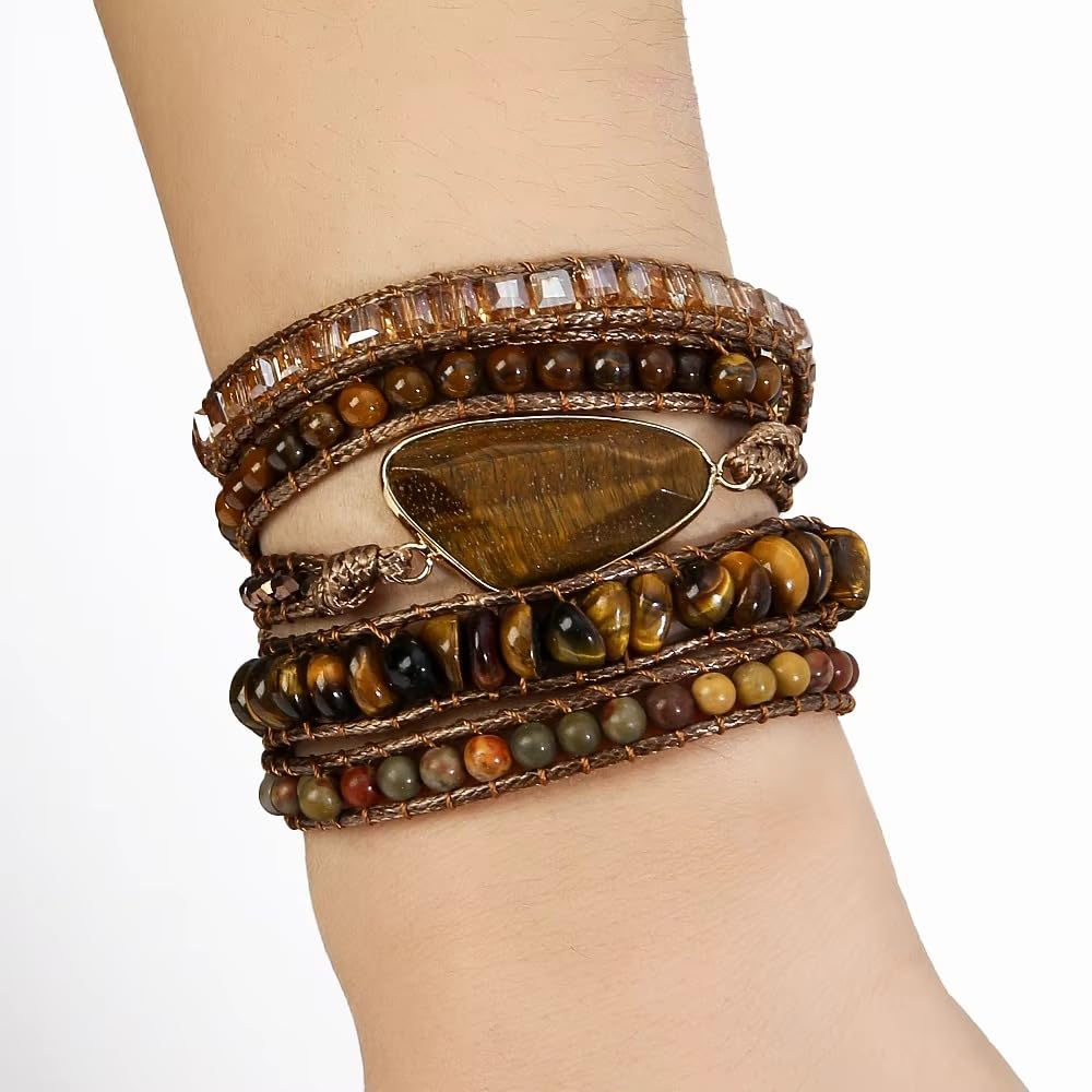 ZOSOJONA Boho Wrap Bracelet for Women, Handmade Natural Imperial Jasper Multi-Layer Stone Beaded Bracelet, Bohemian Healing Crystal Stone Jewelry Gifts