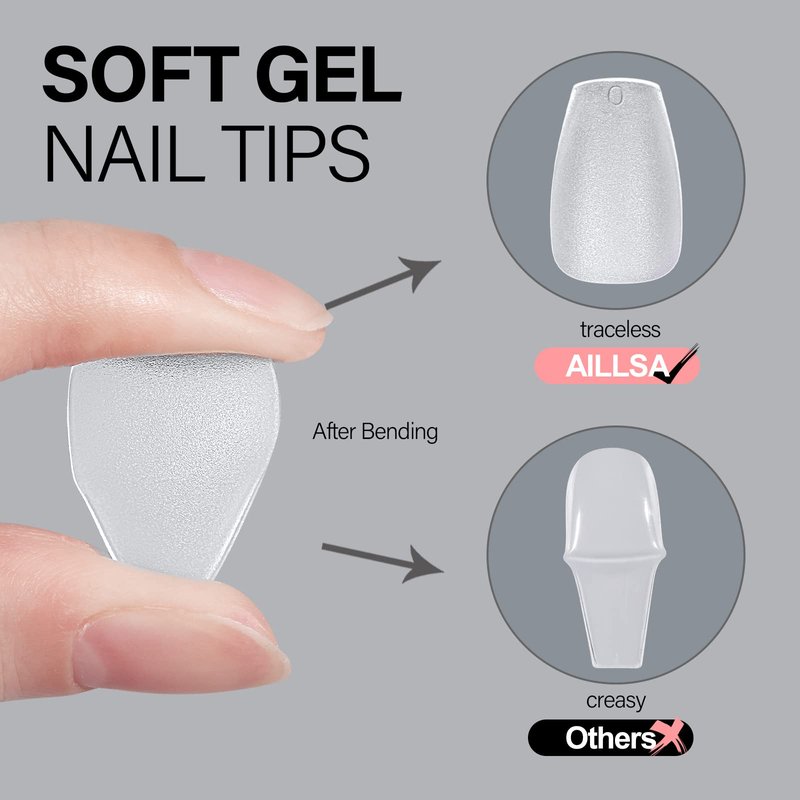 AILLSA Short Coffin Nail Tips 450pcs Soft Full Cover Gel Nail Tip Matte Pre-filed Press On False Nails Tips Fake Extension Gelly Nails Tip for Acrylic Nails Professional With Gift Box (15 Sizes)