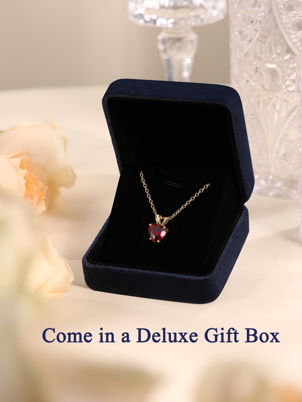 CYW 1 Carat Red Ruby Small Gold Heart Necklace for Women 925 Sterling Silver Solitaire Pendant Necklace