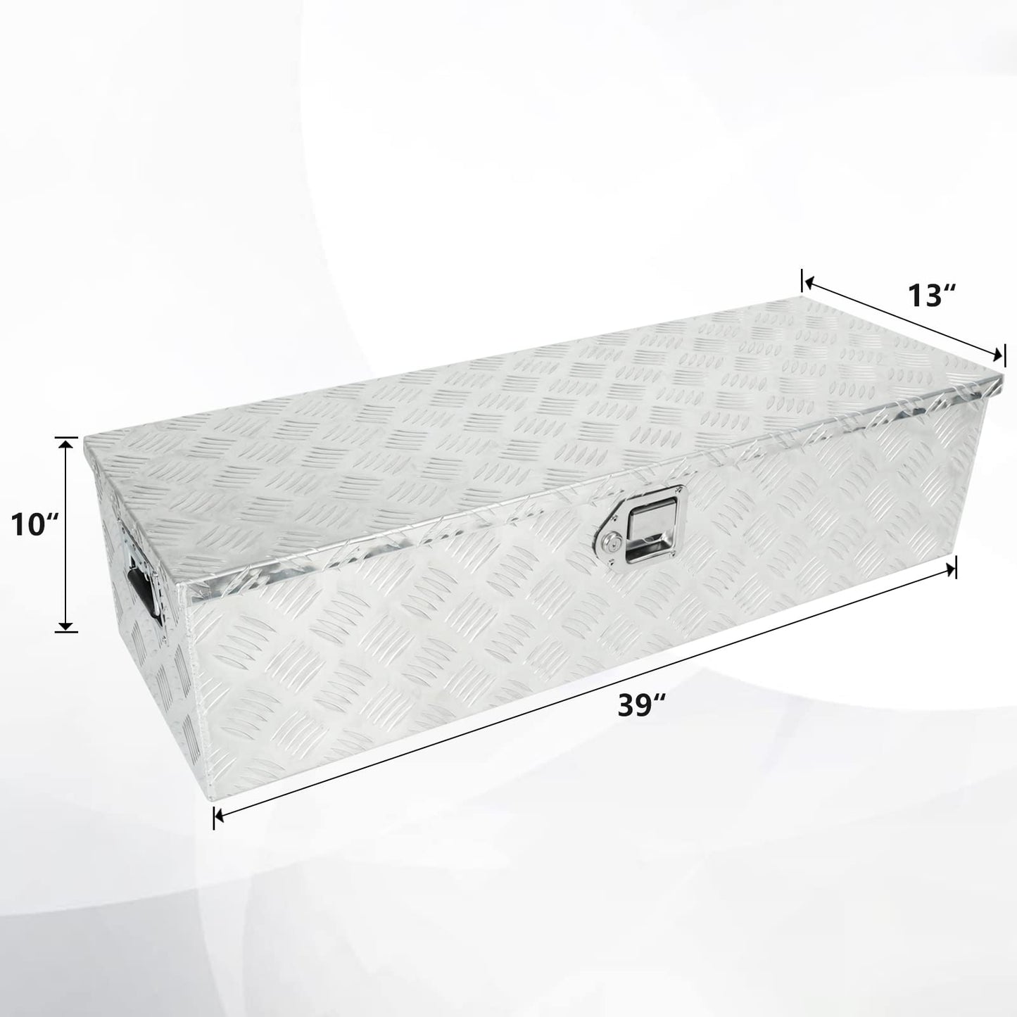 confote 39 Inch Heavy Duty Aluminum Stripes Plated Tool Box Pick Up Truck Bed RV Trailer Toolbox Waterproof Square Storage Organizer with Side Handle, Lock and Keys -39"x 13"x 10",Silver