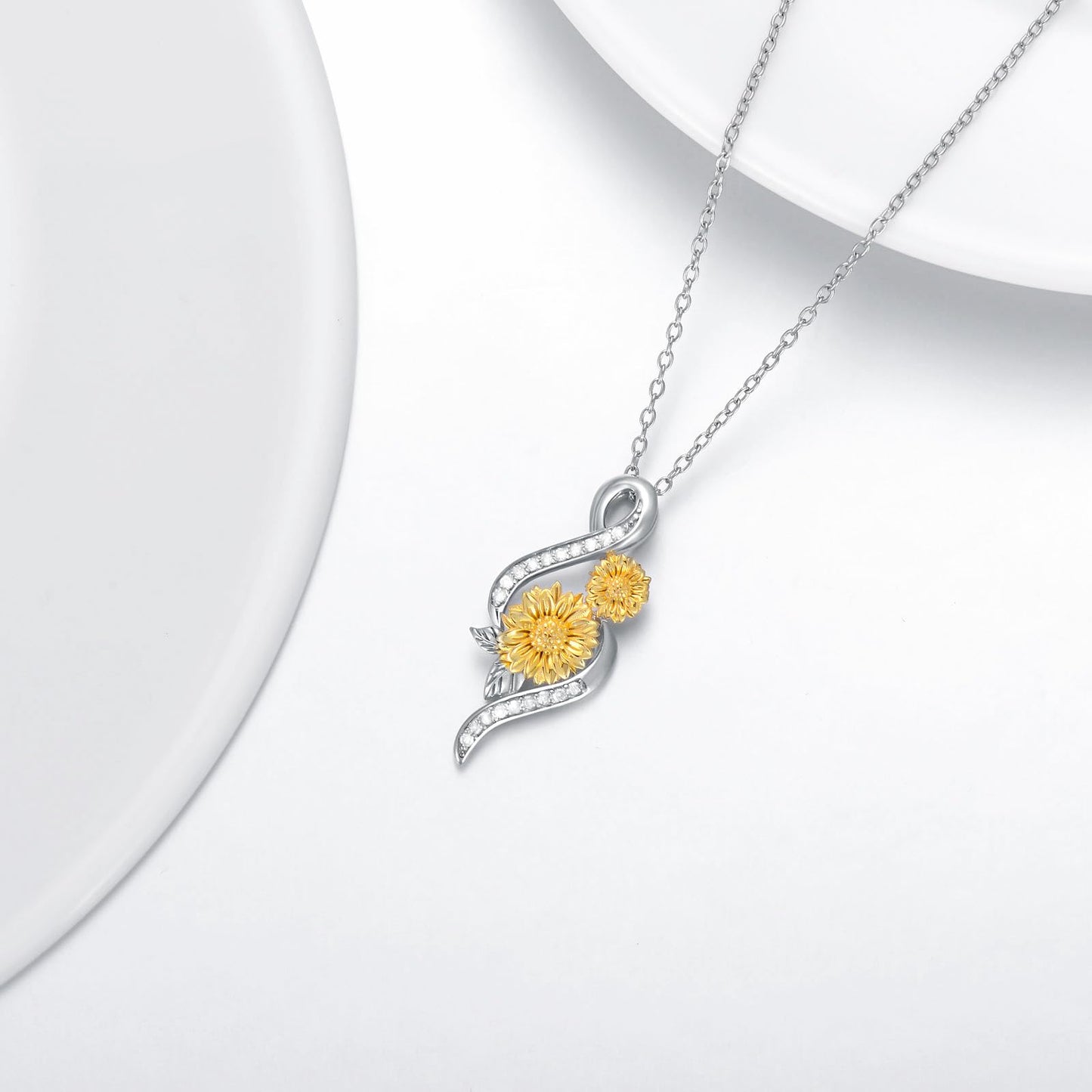 ZBA Natural Diamond Sunflower Necklace for Women Sterling Silver Infinity Sunflowers Jewelry, Anniversary Birthday Mothers Day Gifts for Mom Wife Her Daughter