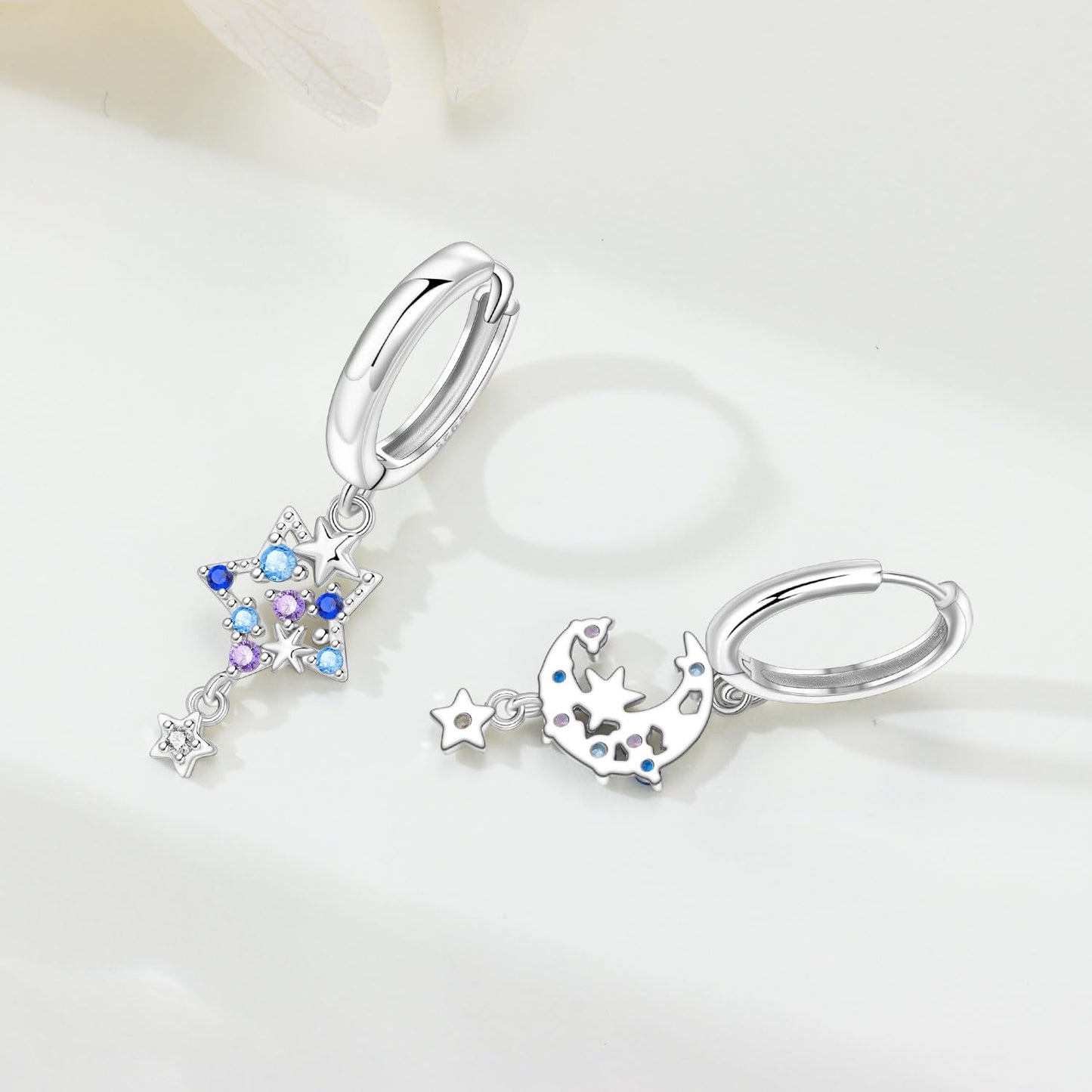 vireau 925 Sterling Silver Drop Earrings Dragonfly Flower Moon Star Dangle Earrings Hypoallergenic Sterling Silver Earrings Jewelry for Women (Stars and Moon)