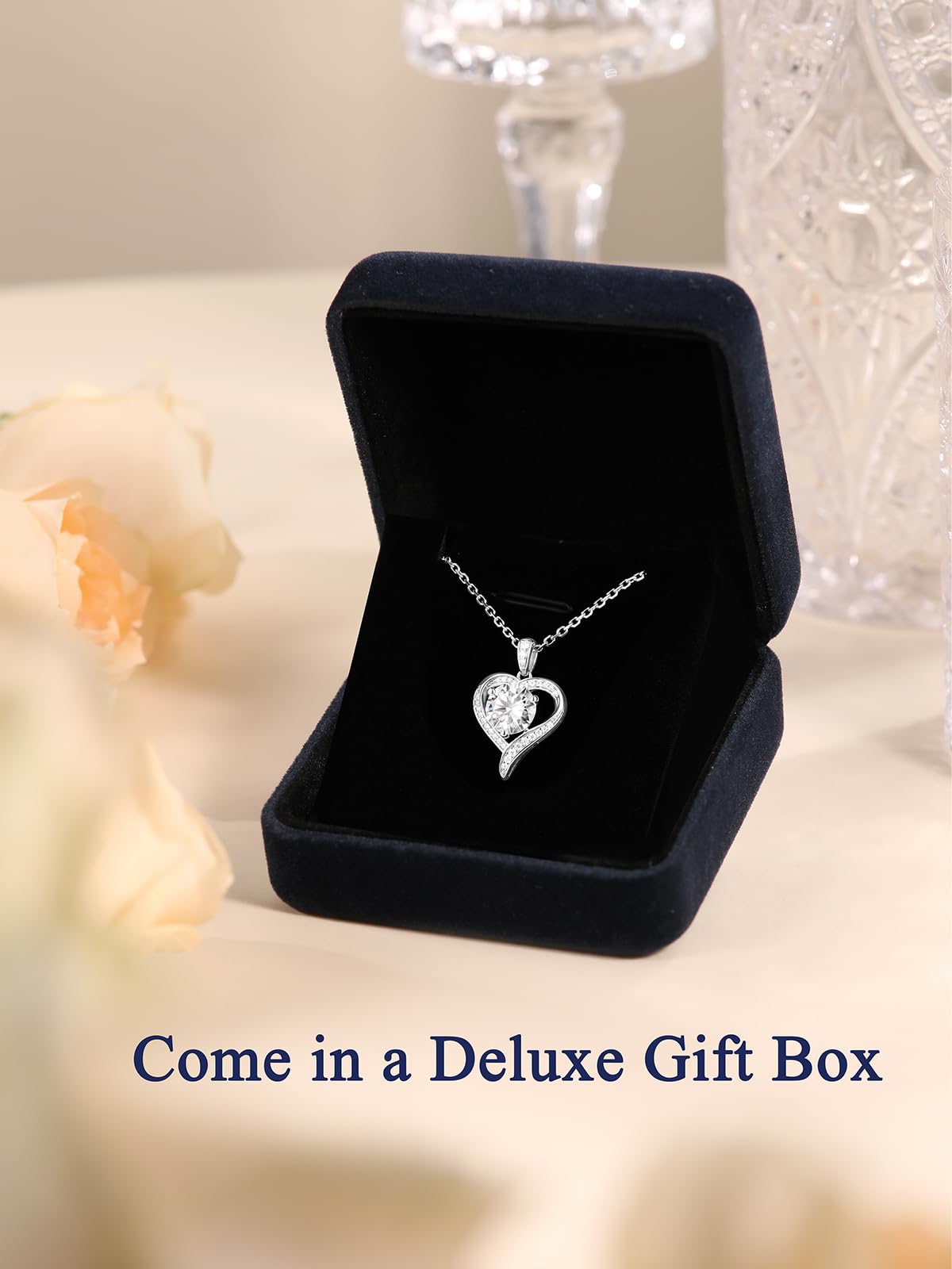 CYW 1 Carat Moissanite Heart 925 Sterling Silver Pendant Sparkle Necklace for Women Valentine