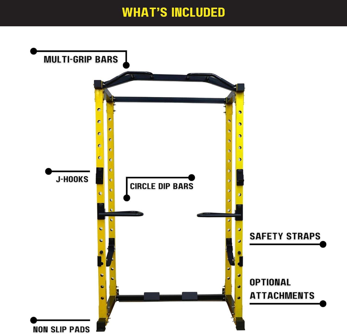 ELevon Power Cage Squat Rack for Home Gym - Multifunctional Exercise Equipment with Attachments, Black