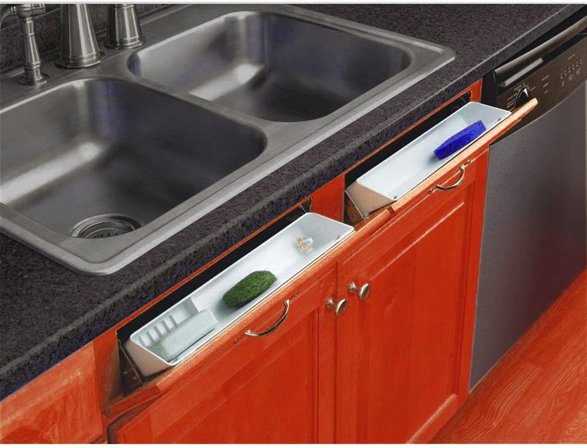 2 Pack 11" Tip Out Tray for Kitchen with Hinges Front Sink Drawer, Drawer Front Clips Flip for Kitchen, White