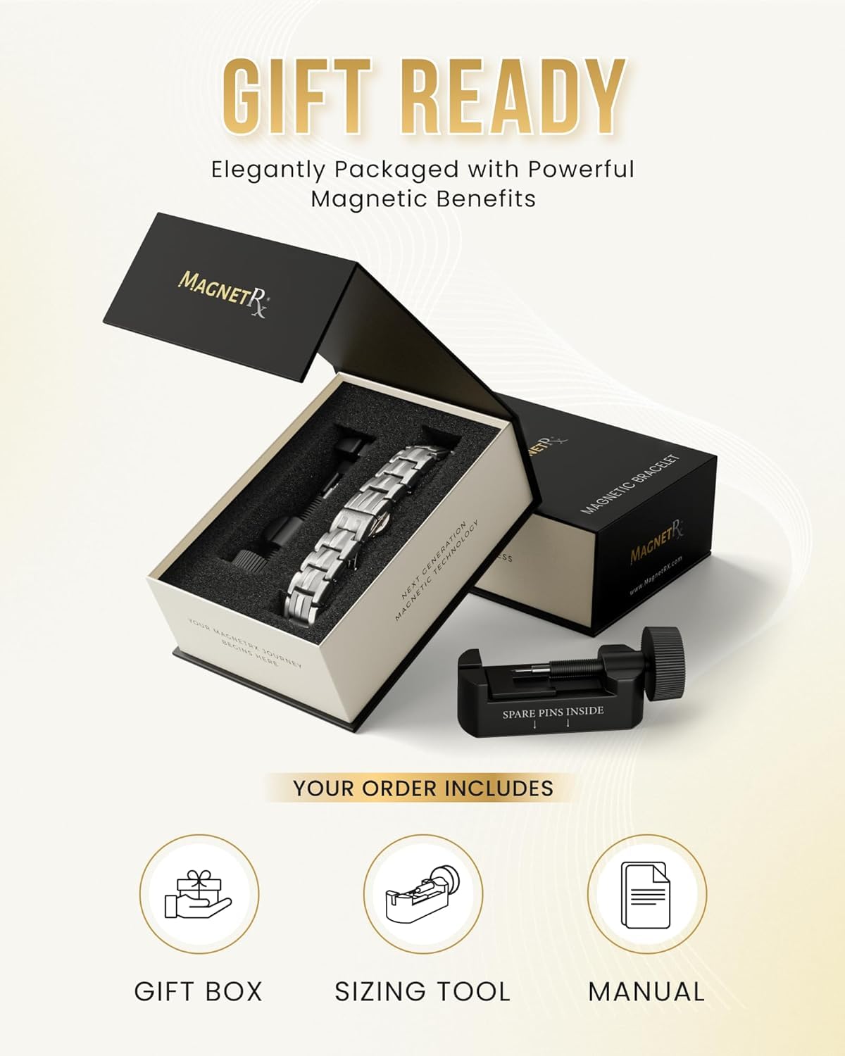 MagnetRX® Magnetic Bracelets for Men - EllipseMAX 5X Strength 5,000 Gauss Magnets - Designed in USA & Patent Pending - Premium Titanium Mens Magnetic Bracelet & Adjustable Length (Silver)