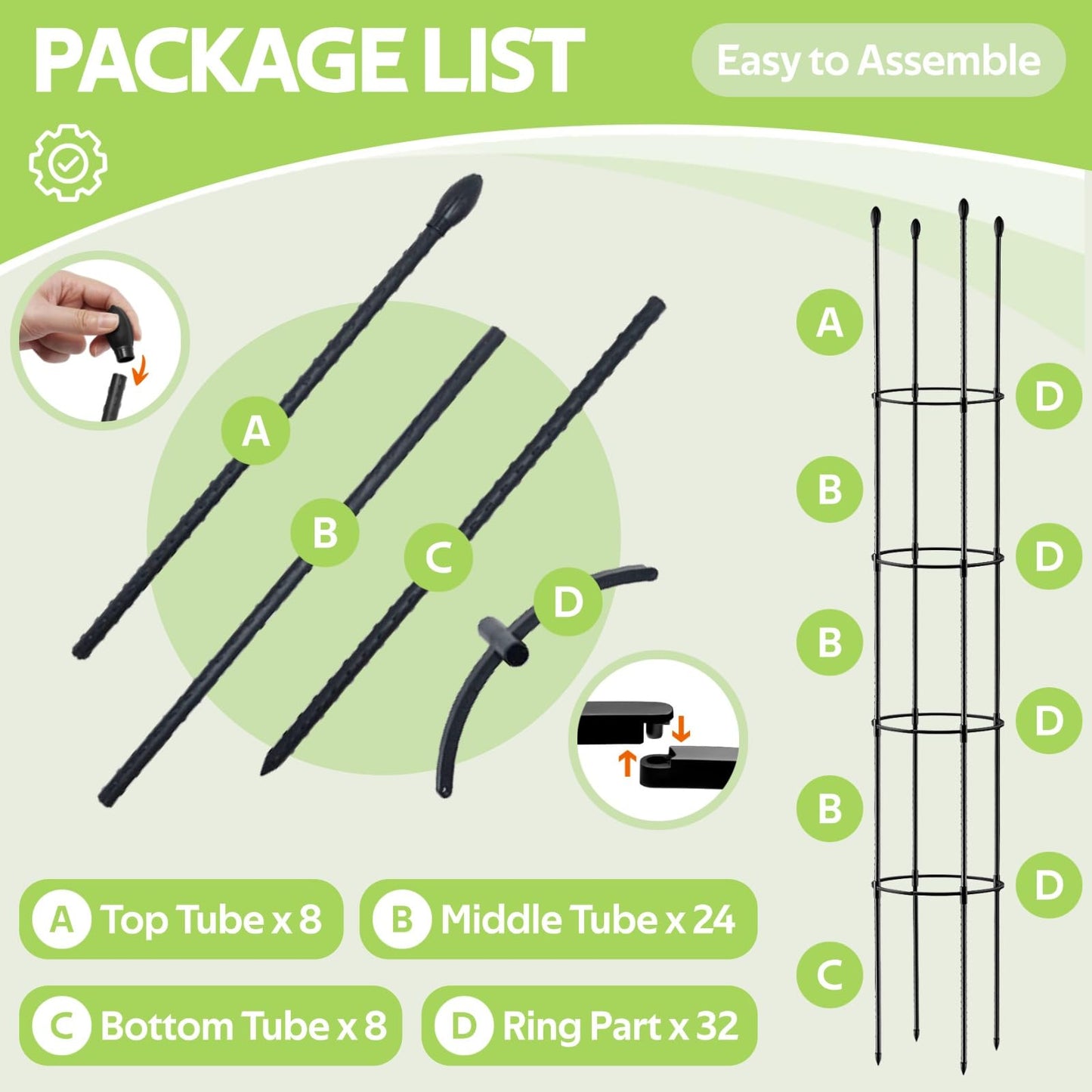 2 Pack Tomato Cages for Garden - Heavy Duty Tomato Trellis for Climbing Plants Outdoor & Indoor - 63 Inch Adjustable Tall Plant Cage & Support Garden Stakes for Pots Vegetables Flowers Fruits Vines