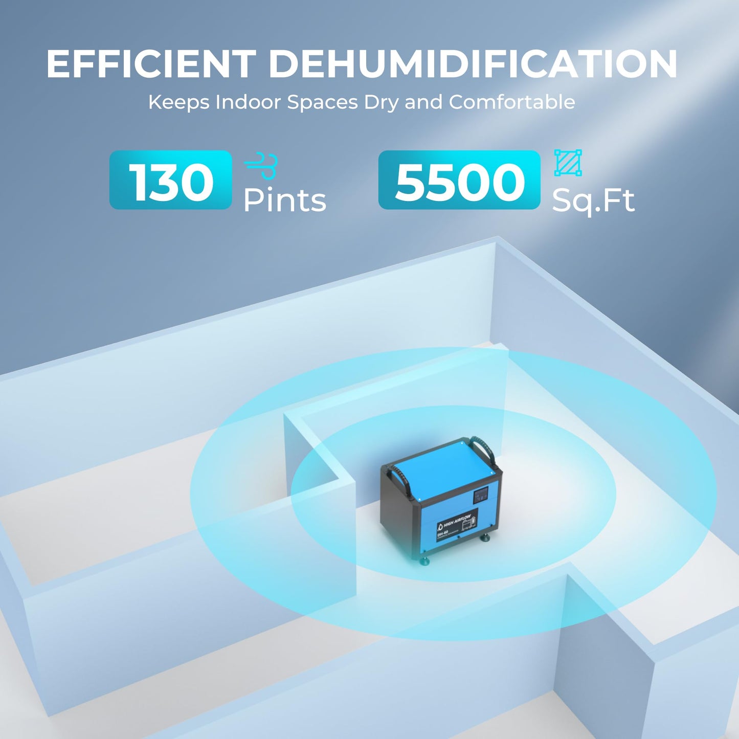 EUHOMY 130 Pint Crawl Space Dehumidifier with Drain Hose, Dehumidifier for Home and Basement, Dehumidify Up to 5500 Sq.Ft Commercial Dehumidifiers, Timer on/off, Automatic Dehumidification