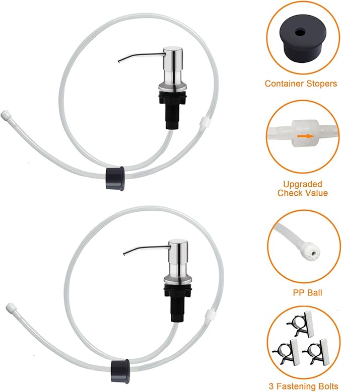 Sink Soap Dispenser, Kichen Sink Soap Dispenser, 47" Extension Tube kit, Under Sink Soap Dispenser Pump, No Need More Refills (Brushed Nickel, 2 Pack)
