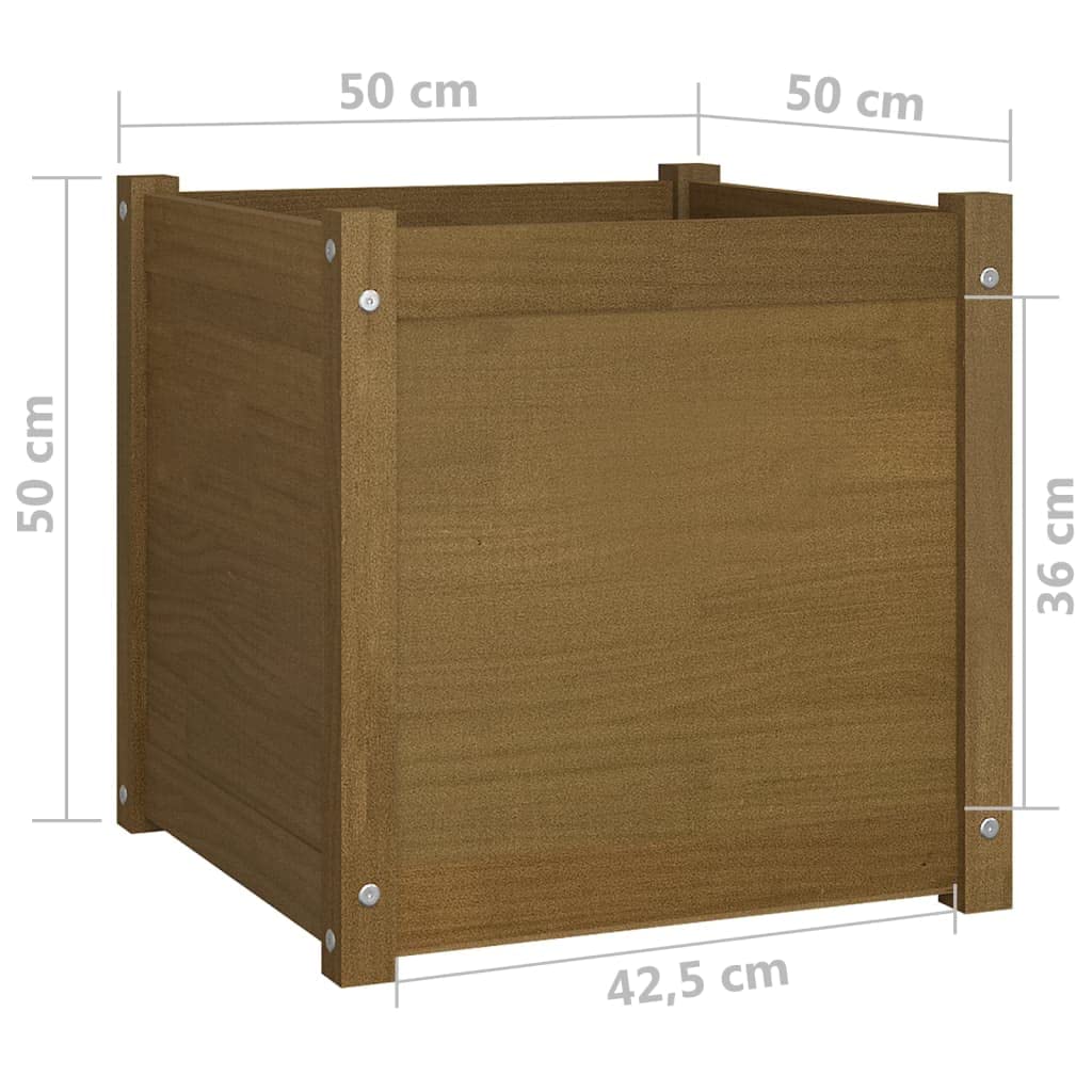 Xolmizyn Square Garden Planter Box, 19.7-inch Solid Pinewood Raised Bed for Flowers and Herbs, Decorative Honey Brown Wood Container for Patio, Balcony, and Terrace Decor
