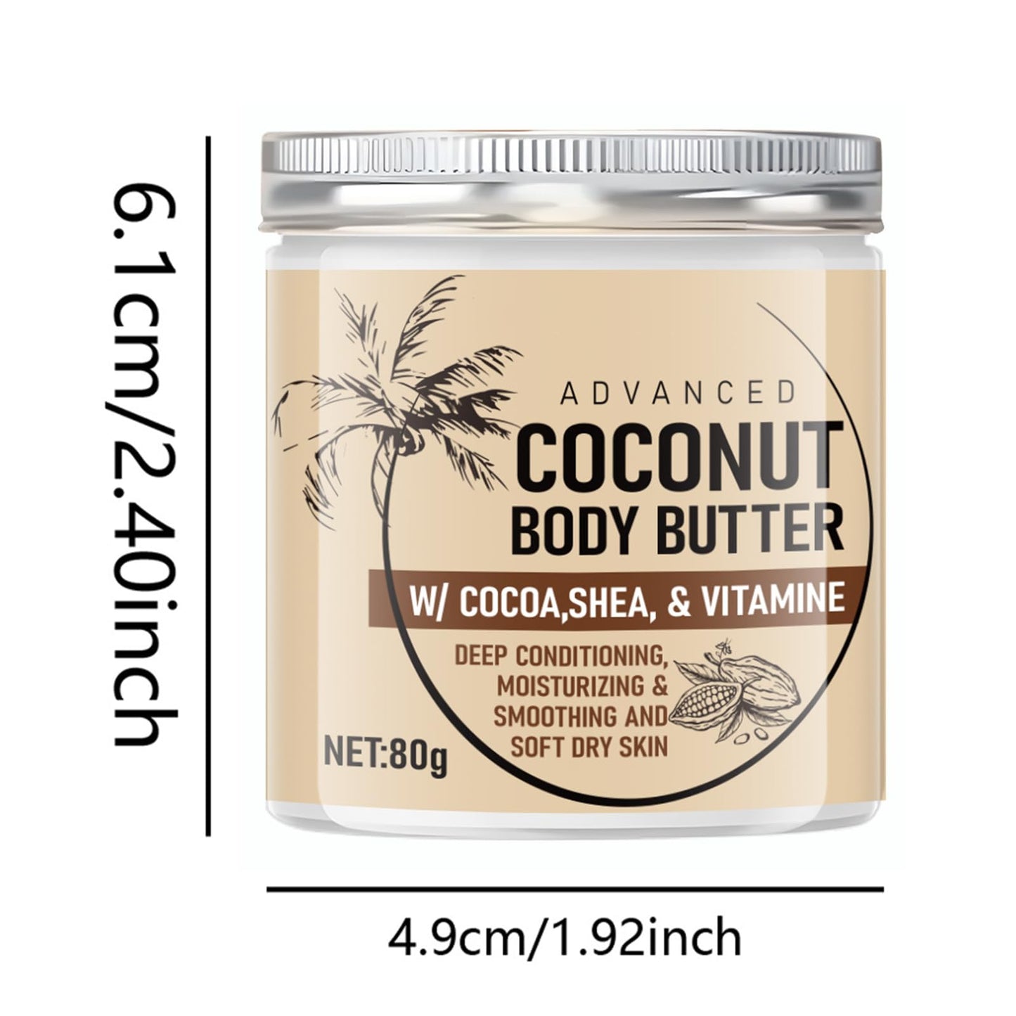Grospe Advanced Coconut Body Butter,Firming Body Lotion,Deeply Nourishes, Moisturizes and Softens Dry Skin,Suitable for All Skin Types,2.85 Fl Oz(80g)