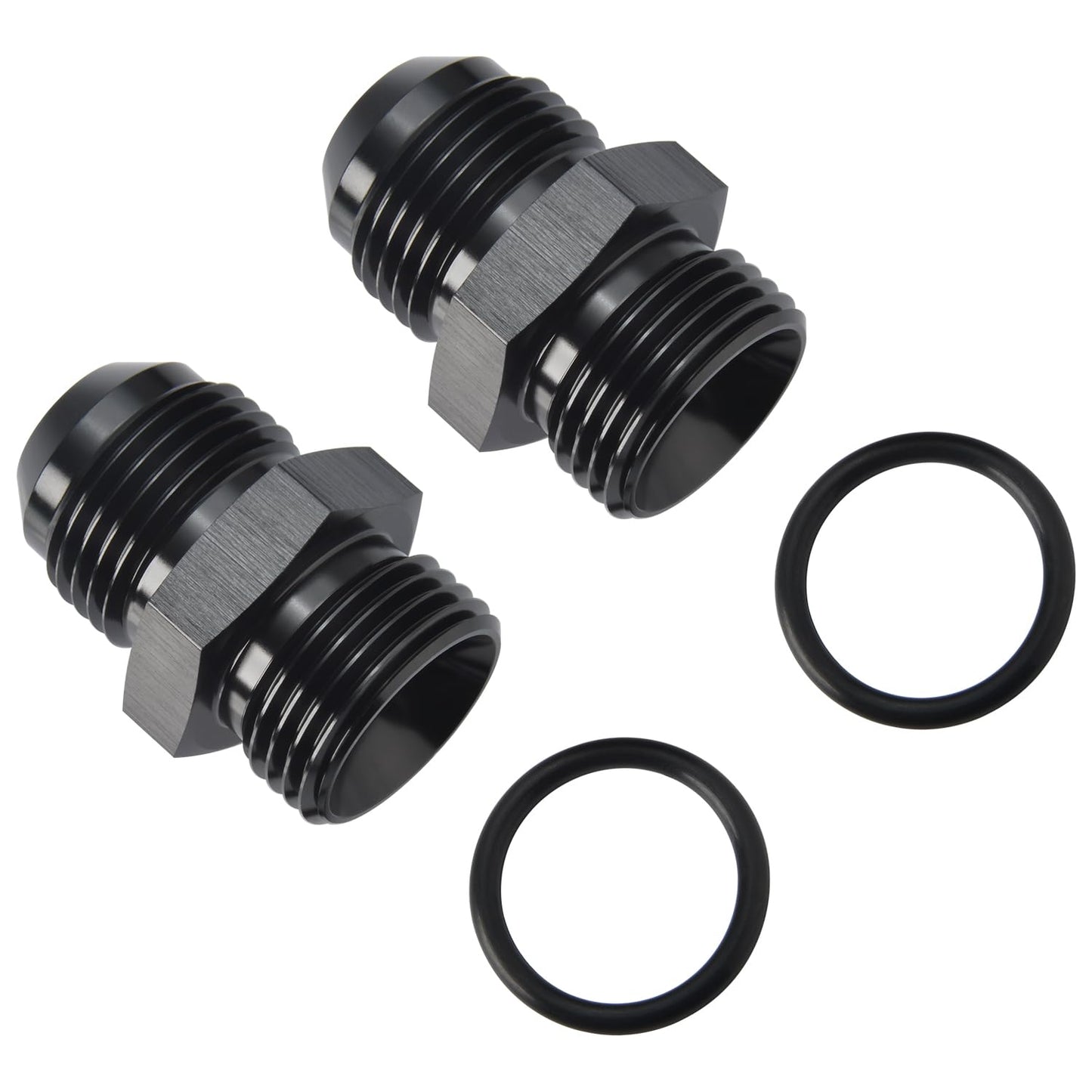 Podavelle 12AN Male Flare to 12AN ORB O-ring Boss Fuel Pump Rail Adapter Fitting Aluminum Black, Pack of 2