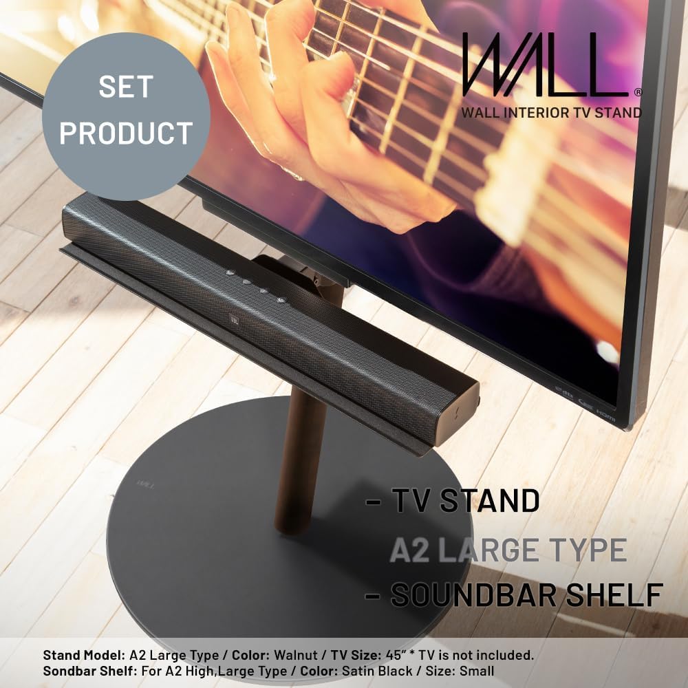 WALL Seven Stand A2 Large | Rolling TV Stand for 45–80" w/ 37.4" Soundbar Shelf | Walnut | Portable TV Stand with Shelf | Height Adjustable, Space Saving, for Living Room and Bedroom