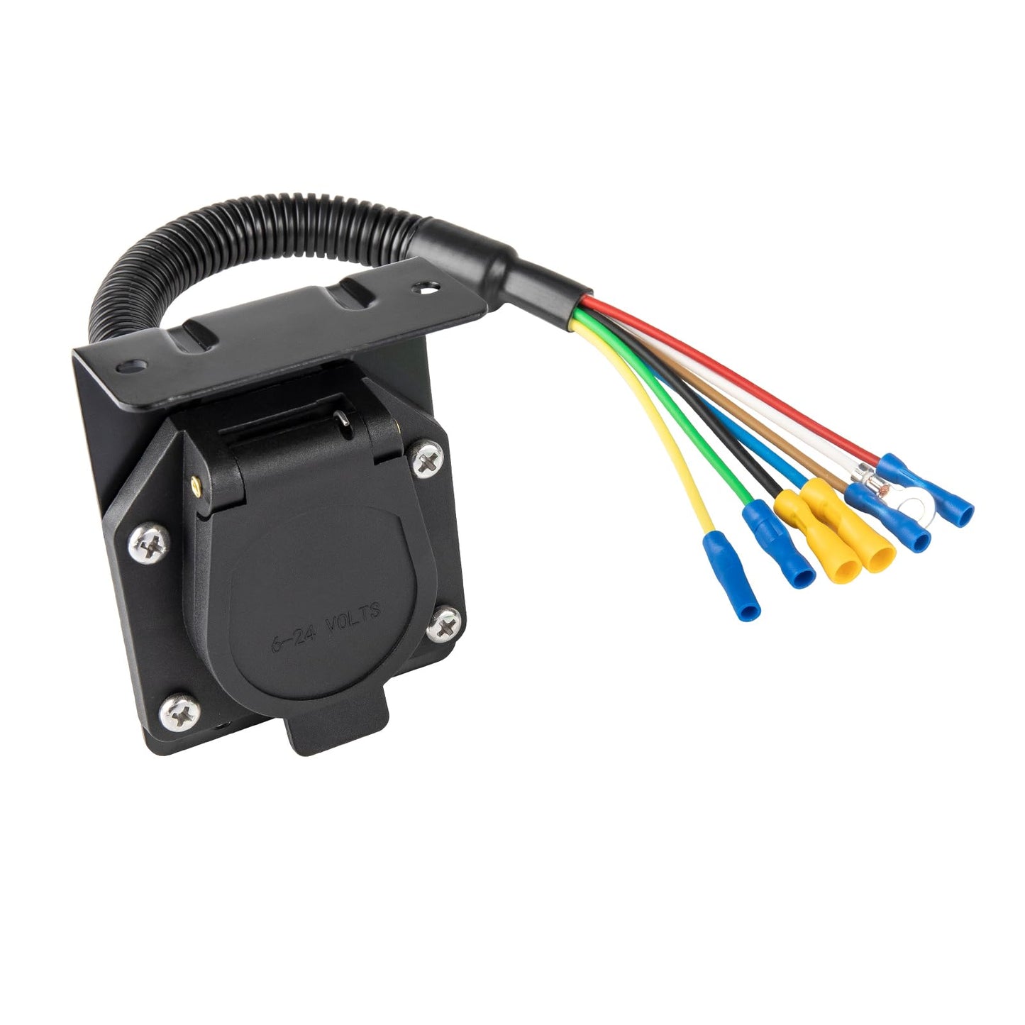 MECMO 7 Way RV Trailer Light Connector Socket 7 Pin Wire Electrical Trailer Adapter Quick Converter with Mounting Bracket, Truck End Quick-Install 7 Prong Universal Pigtail Wiring Harness Vehicle Side