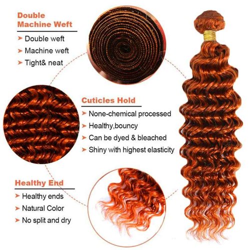 Ginger Human Hair Bundles 350 Deep Wave Bundles Ginger Orange Bundle 24 26 28 inch #350 Bundle Human Hair Extensions