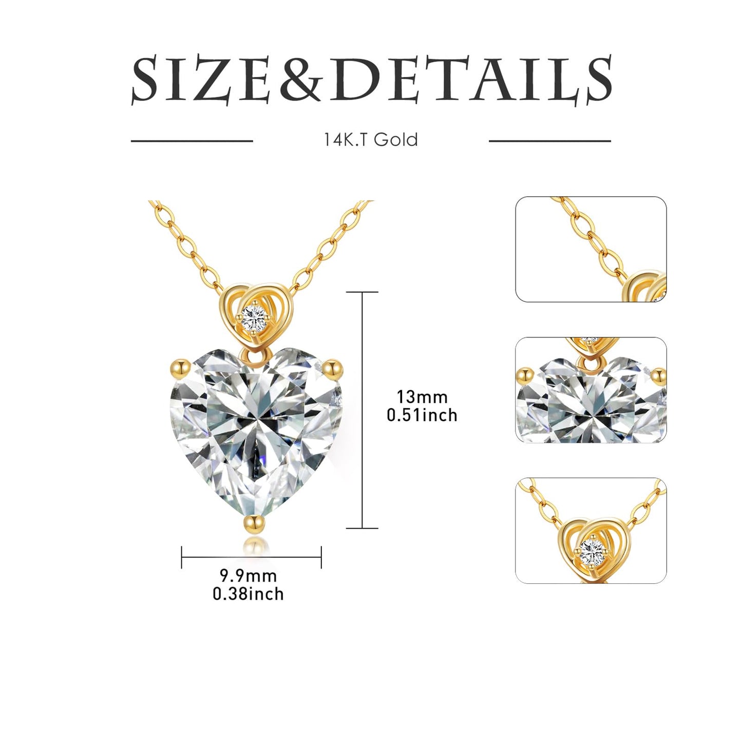 NFYBD 14k Gold Love Heart Gemstone Birthstone Pendant Necklace for Women 3 Carat Heart-cut Created Gemstone Anniversary Birthday Mother's Day Necklaces for Her 16+1+1 inch-Apr