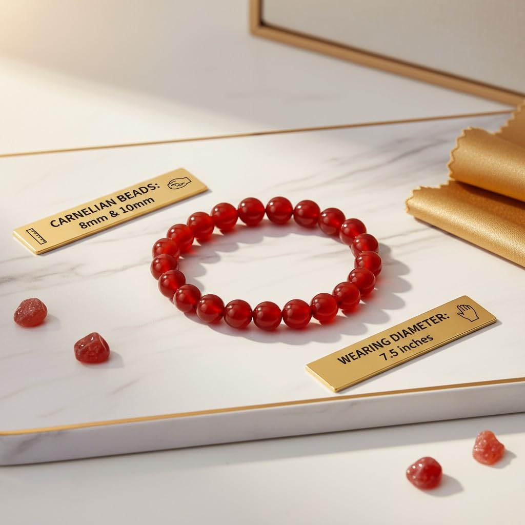 7.The Vida Handmade AAA+ Quality Crystal Stretch Elastic Bracelet - Nature Gemstone - Crystal of Carnelian 10mm - Jewelry Gift - Holiday Gift - For Women & Men
