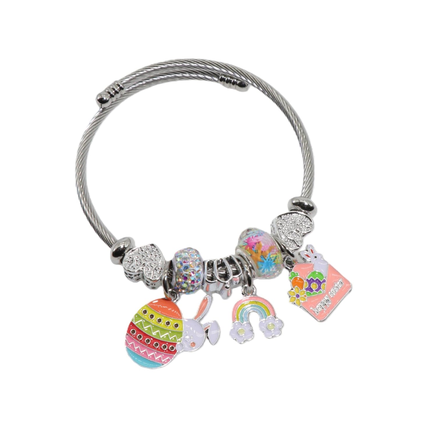 IUULOB Easter Silver Women Bracelets - Adjustable Charm Bracelets for Women Birthday Gifts Favors Titanium Steel Bracelet Bundle Jewelry Kit, Party Favors and Classroom Prize Supplies