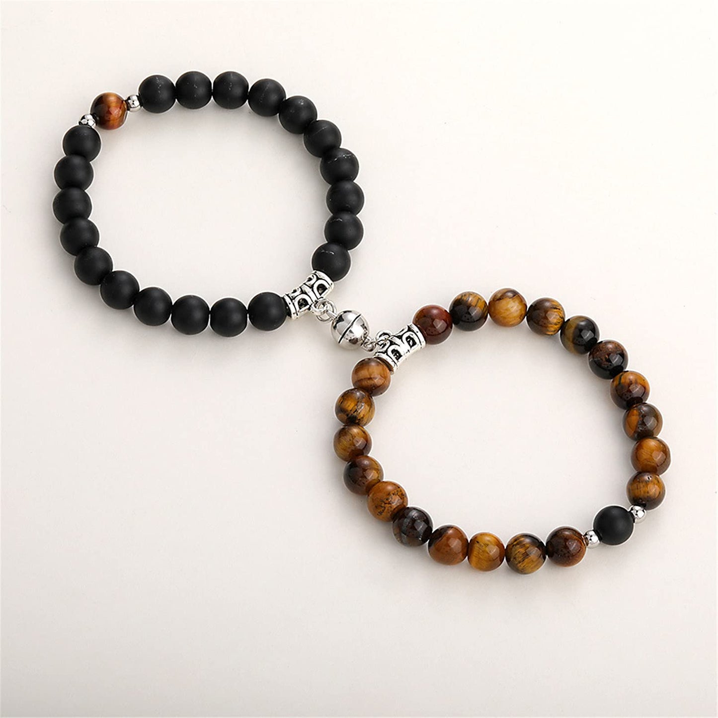 Caiyao 2Pcs Natural Stone Chakra Tiger Eye Beads Bracelet Set Couples Matching Frosted Stone Bracelet for Women Men Best Friend Lovers Friendship Unisex Jewelry Gift-E tiger