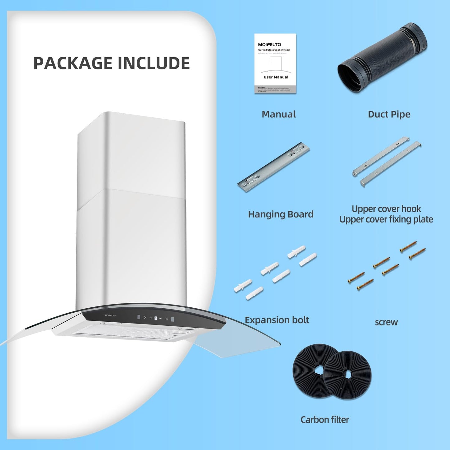 Wall Mount Range Hood 36 Inch 700 CFM Tempered Glass with Ducted Vent Hood, 3-Speed Exhaust Fan, Stainless Steel Filters, Gesture Sensing & Touch Control Switch Black Panel and 2 LED Lights