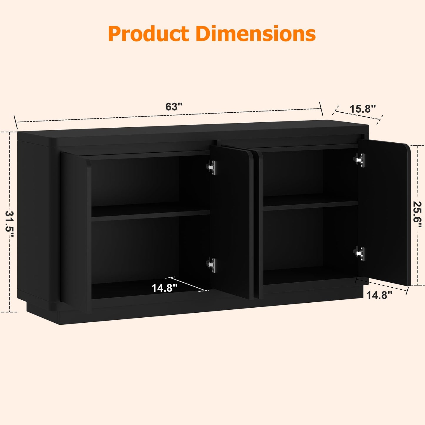 knoworld Buffet Cabinet with Storage, Outlet & Adjustable Shelves, Sideboard Cabinet with Double-Arc Doors, Classic Modern Wood Console Table & Credenza for Dining Room & Entryway