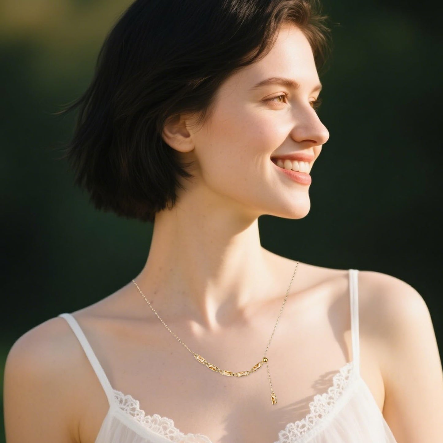 TaYolnFaSo Champagne Color Y Shaped Necklace 18K Gold Plated Champagne CZ Y Lariat Necklace Emerald Cut Jewelry Christmas Gift for Women