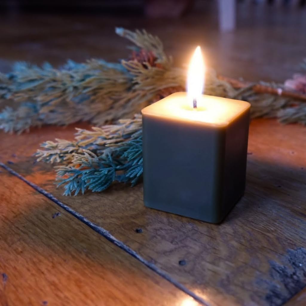 Candlestock Real Bayberry Square Votive Candle Pack - Pure Bayberry & Beeswax Blend - Pack of 4 Natural Square Votive Candles - No Fragrance Added